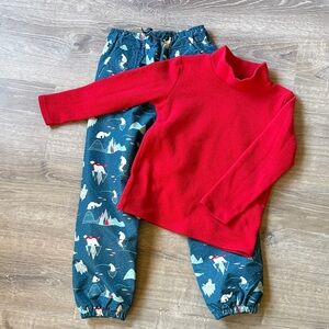 Kids Red Mock Neck Sweater with Navy Polar Print Joggers